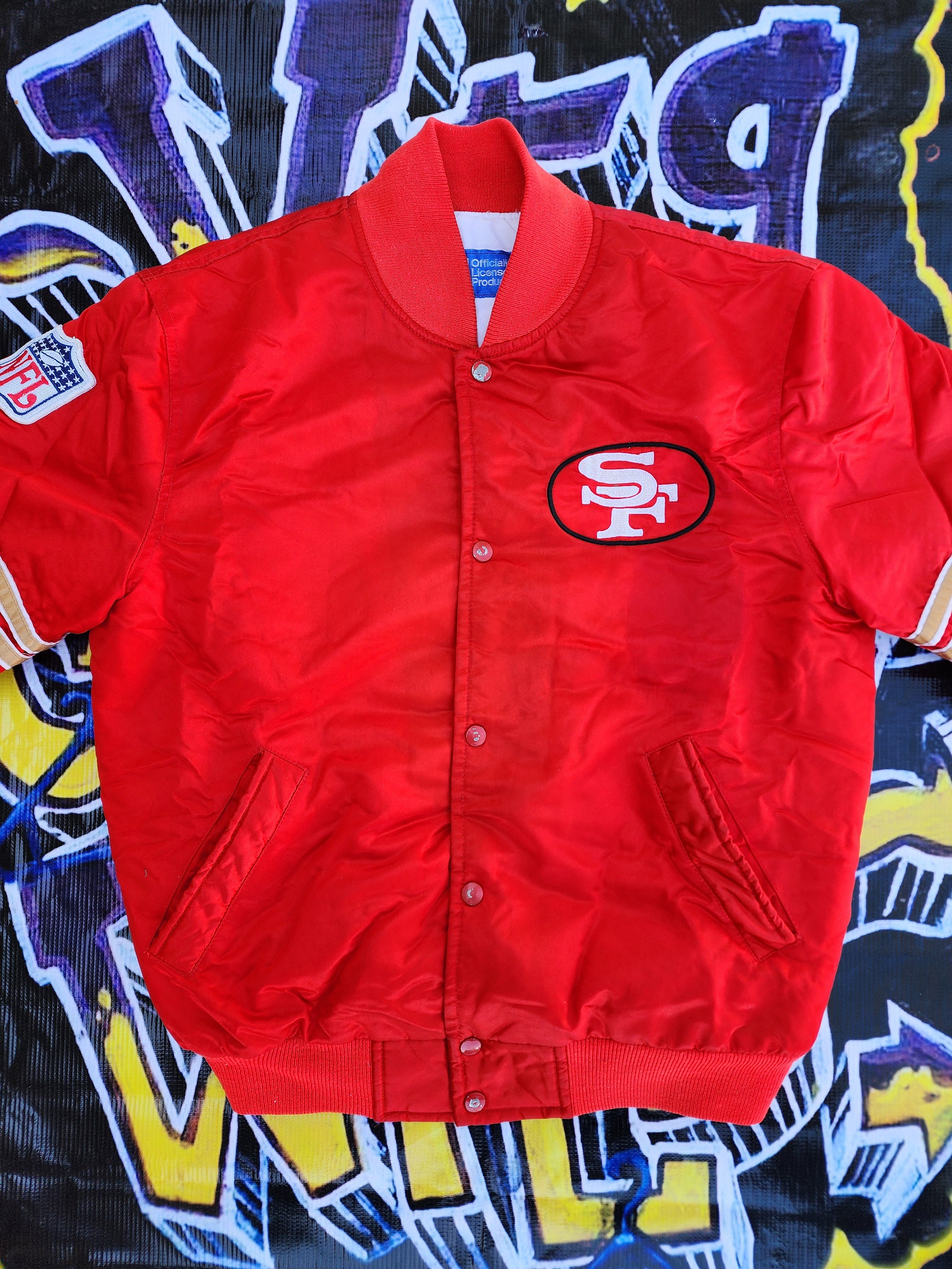 Rare!!! 1990s San Francisco 49ers Jesger Red Satin Jacket M Vtg
