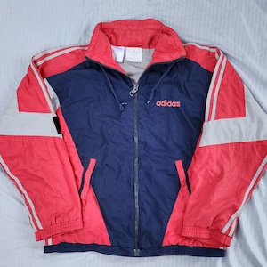 Vintage 1990s Adidas Red Blue Gray Lined Sports Jacket Medium