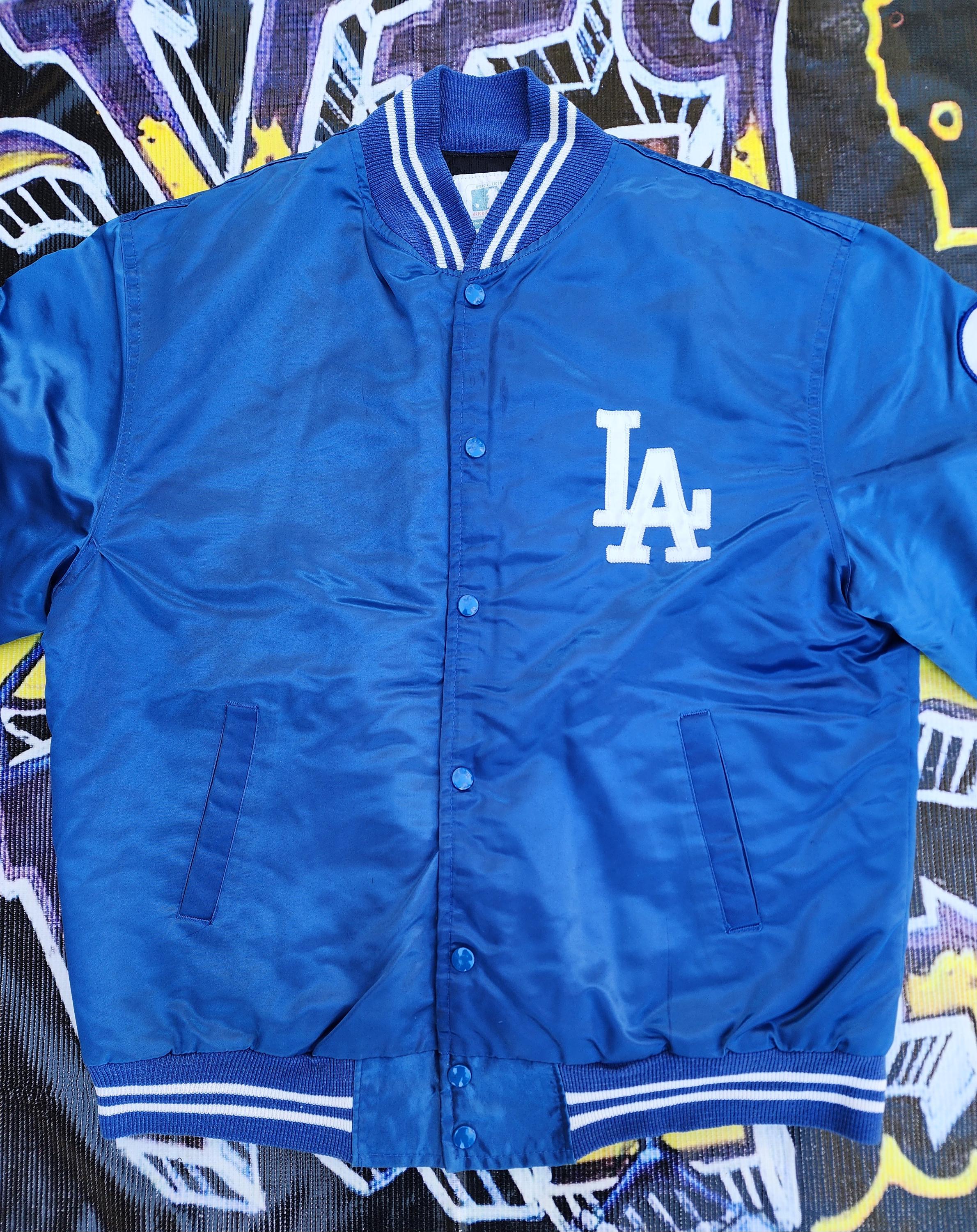 80s 90s USA製 Dodgers ナイロン スタジャン L 青 白 Vintage 80s 90s 
