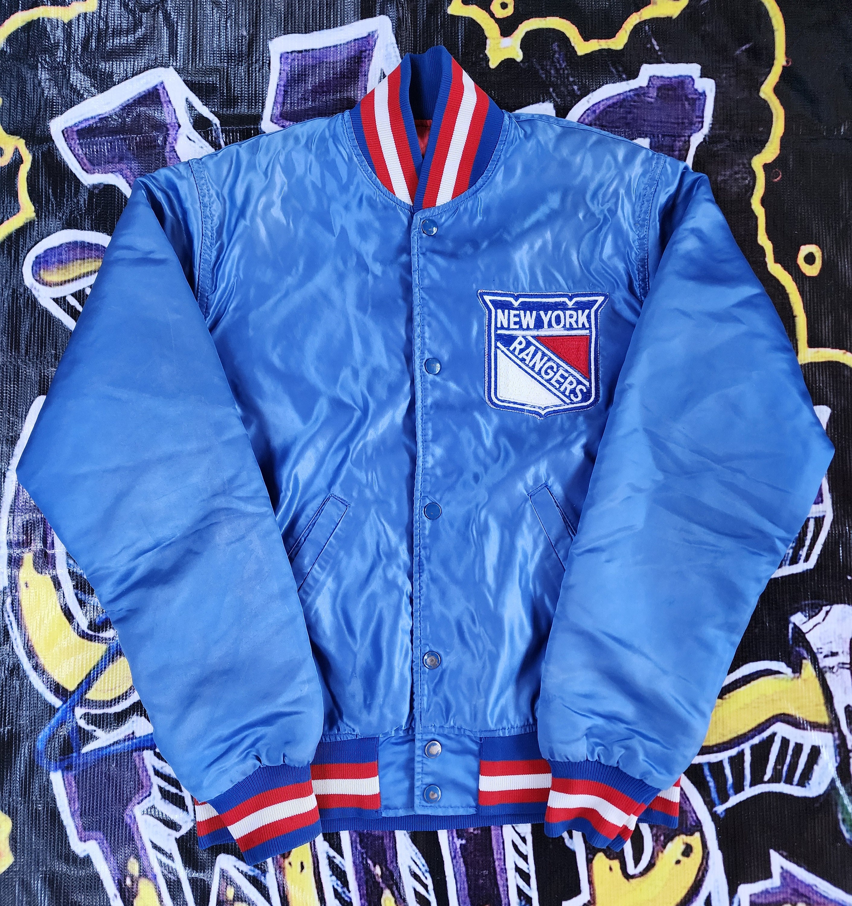 Vintage 1990s New York Rangers Starter Satin Bomber Jacket M