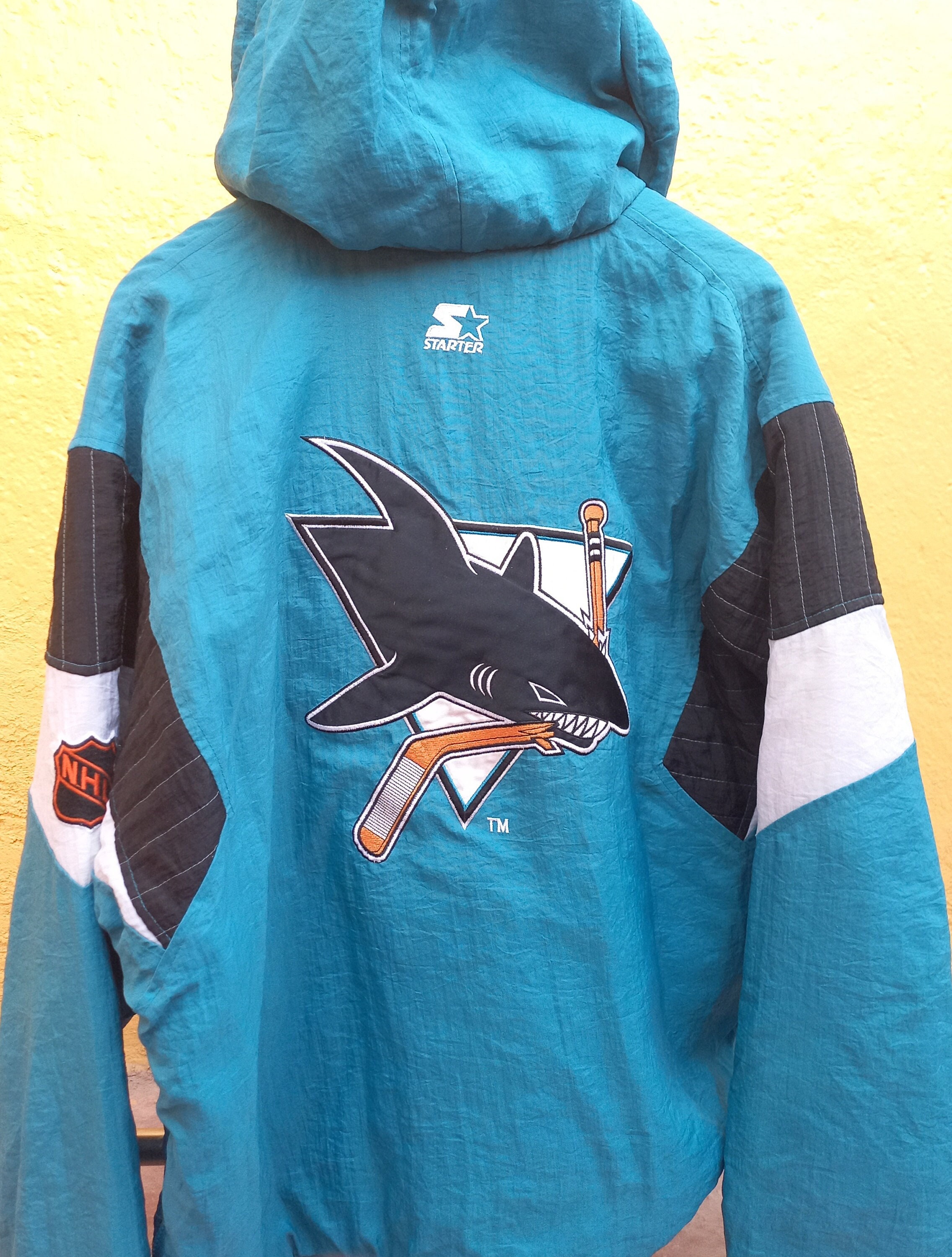 GIII/STARTER San Jose Sharks Renegade Nylon Pullover Windbreaker Mens Jacket (Teal)