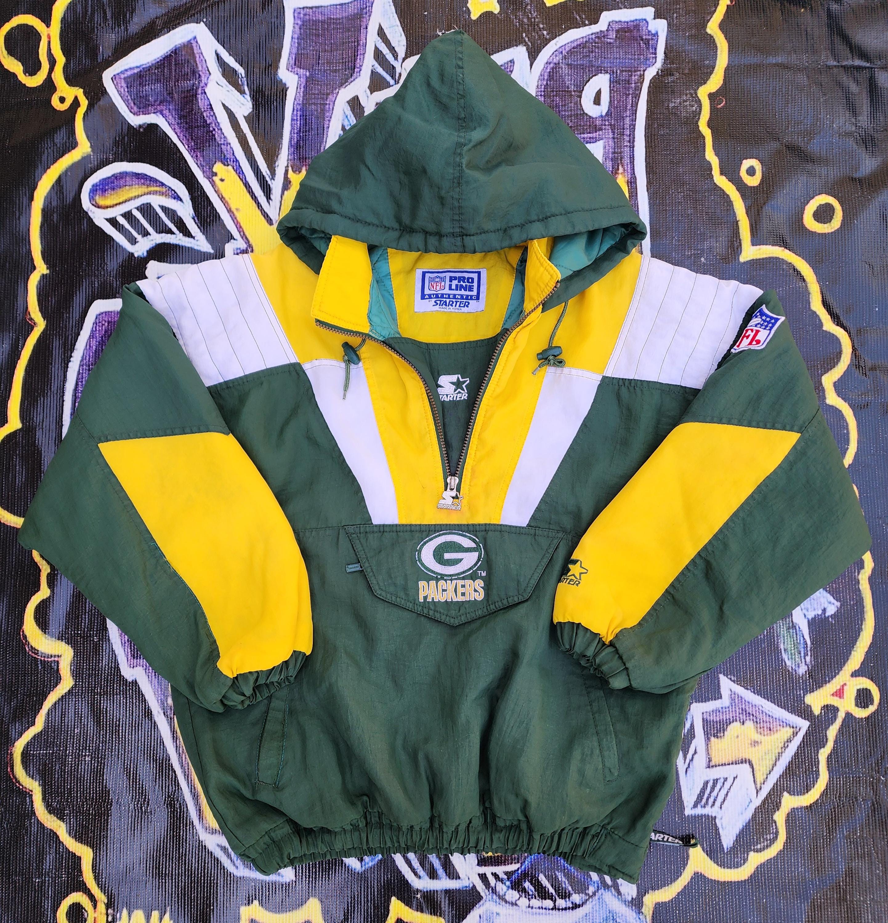 Vintage 1990s Green Bay Packers Starter Pouch Color Block Jacket