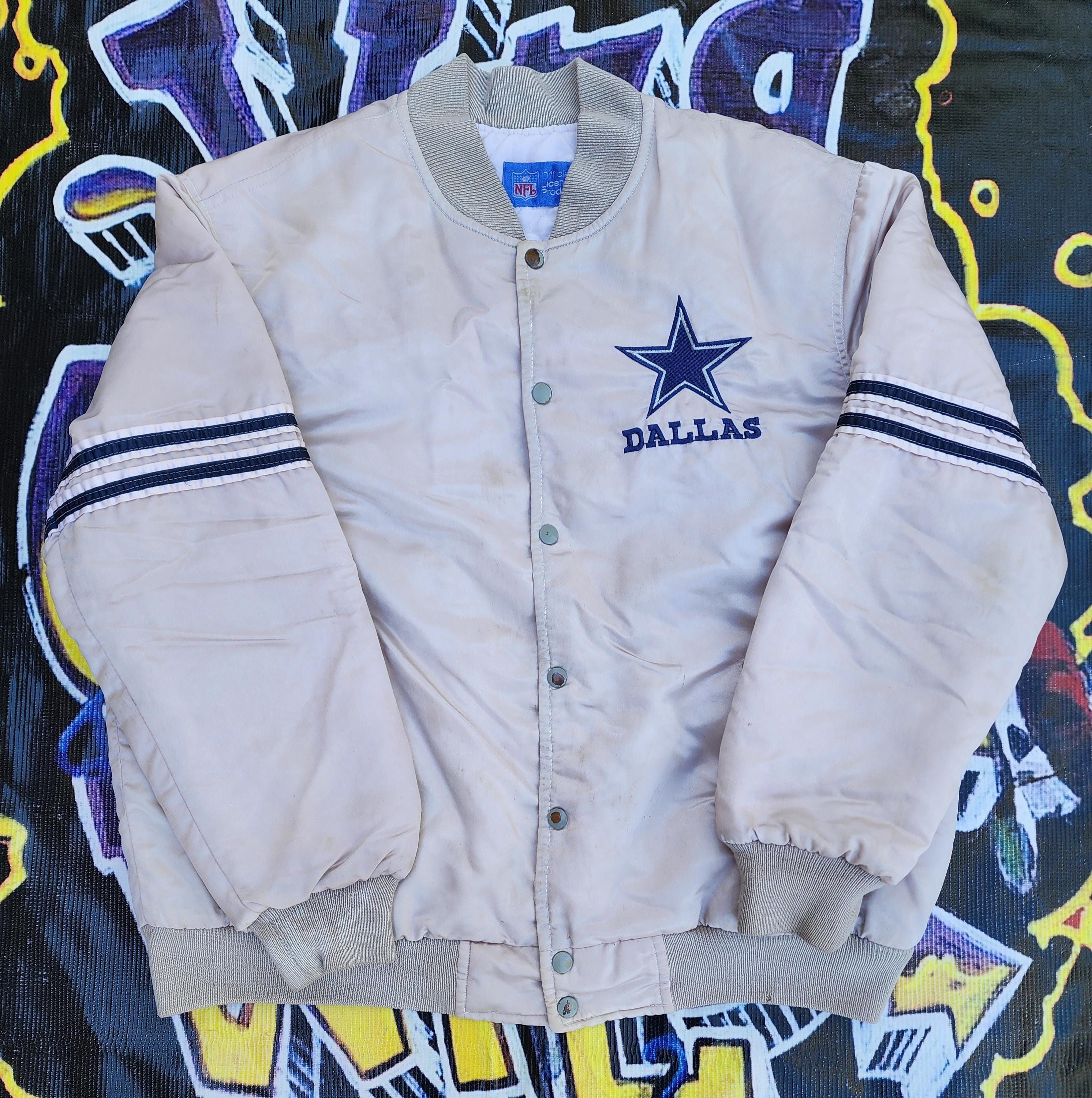 Vintage 1990s Dallas Cowboys Jesger Satin Bomber Jacket Blue