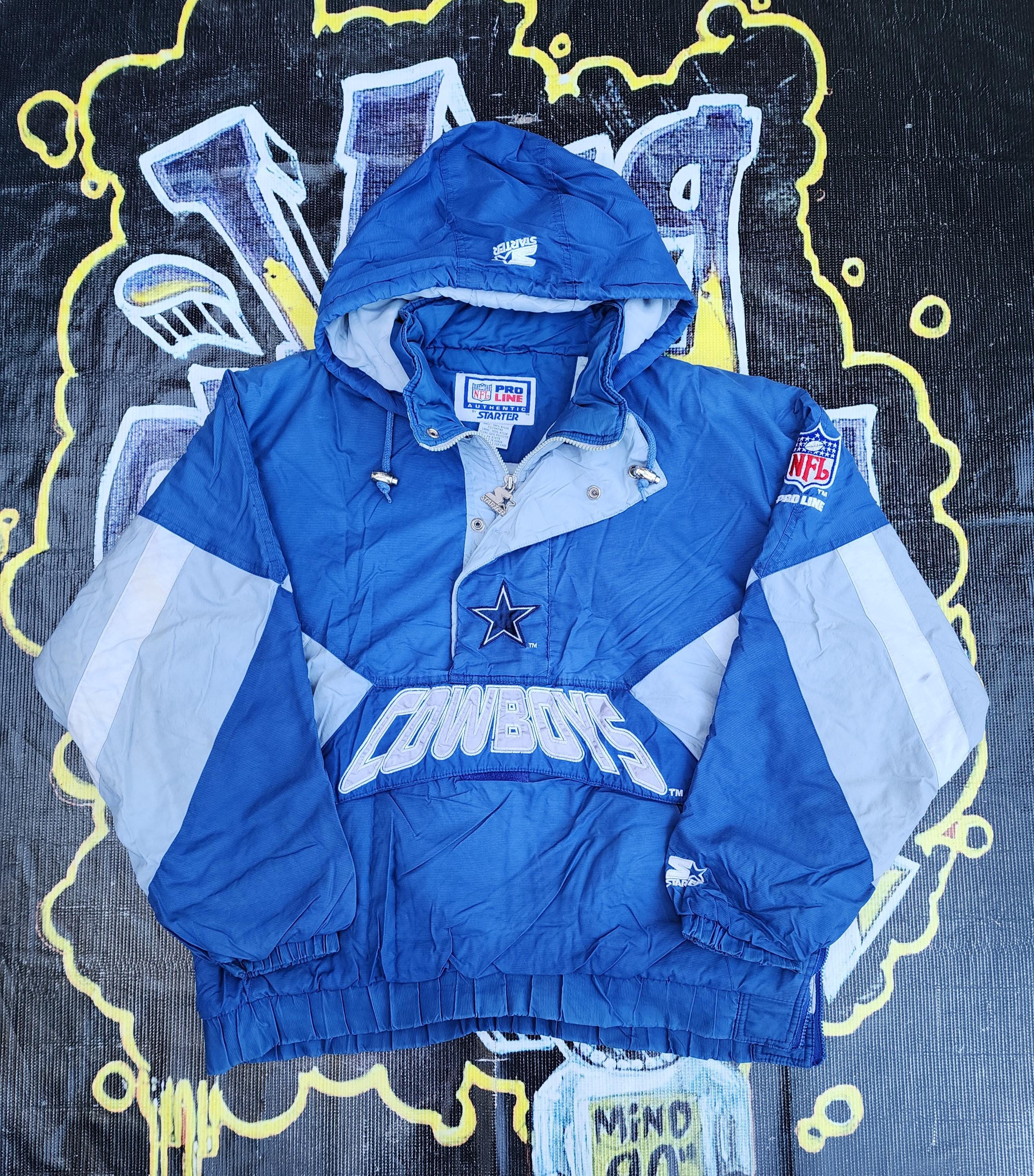90's スターター NFL COWBOYS スタジャン L Vintage 1990s Dallas Cowboys Starter Pro Line Pouch Space Font