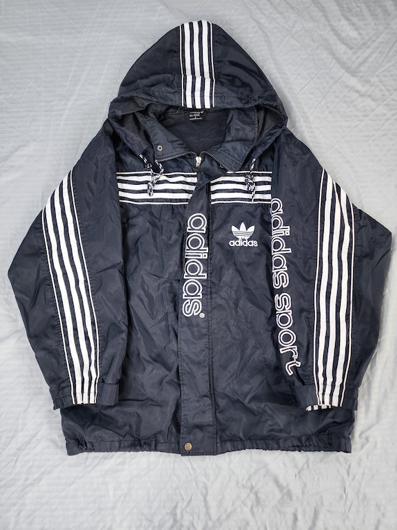 Vintage 1990s Adidas Blue White Mesh Lining Jacket Big Logo