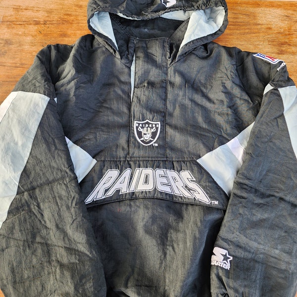 Vintage 1990s Oakland Los Angeles Las Vegas Raiders Starter Pouch Jacket Mens Small (Womens Large)