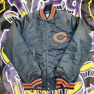 Vintage 1980s Chicago Bears Chalk Line Satin Spellout Jacket vtg NFL Medium