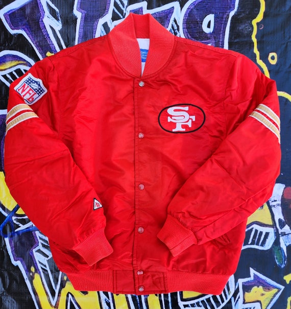 Rare!!! 1990s San Francisco 49ers Jesger Red Satin Jacket Medium