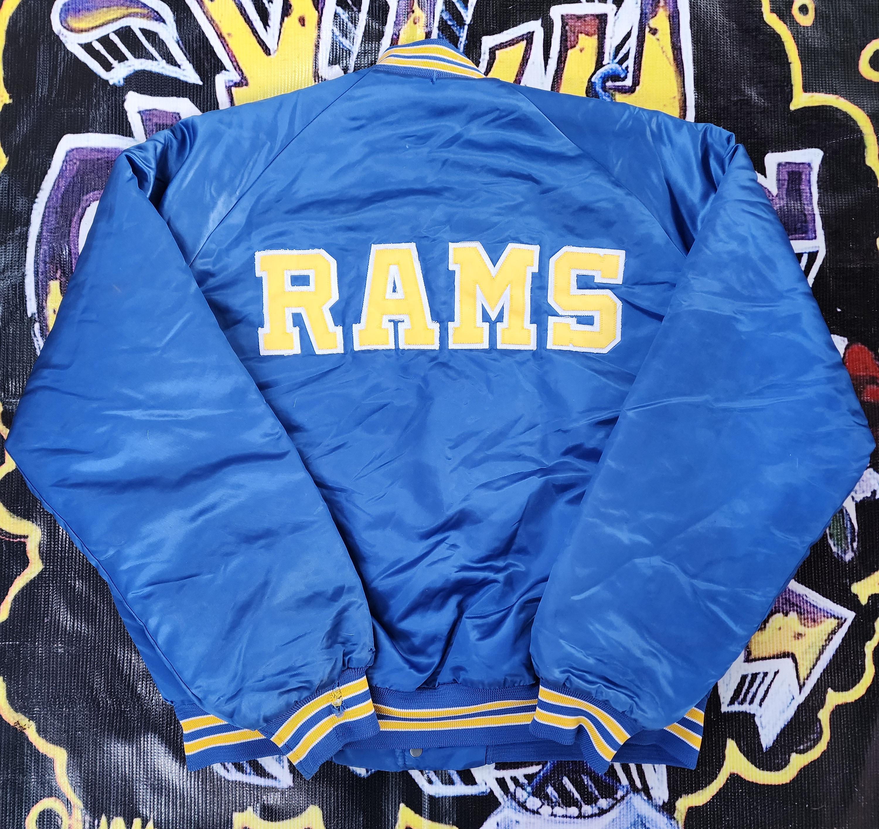 Vintage 1980s Los Angeles Rams Chalk Line Satin Bomber Spellout 