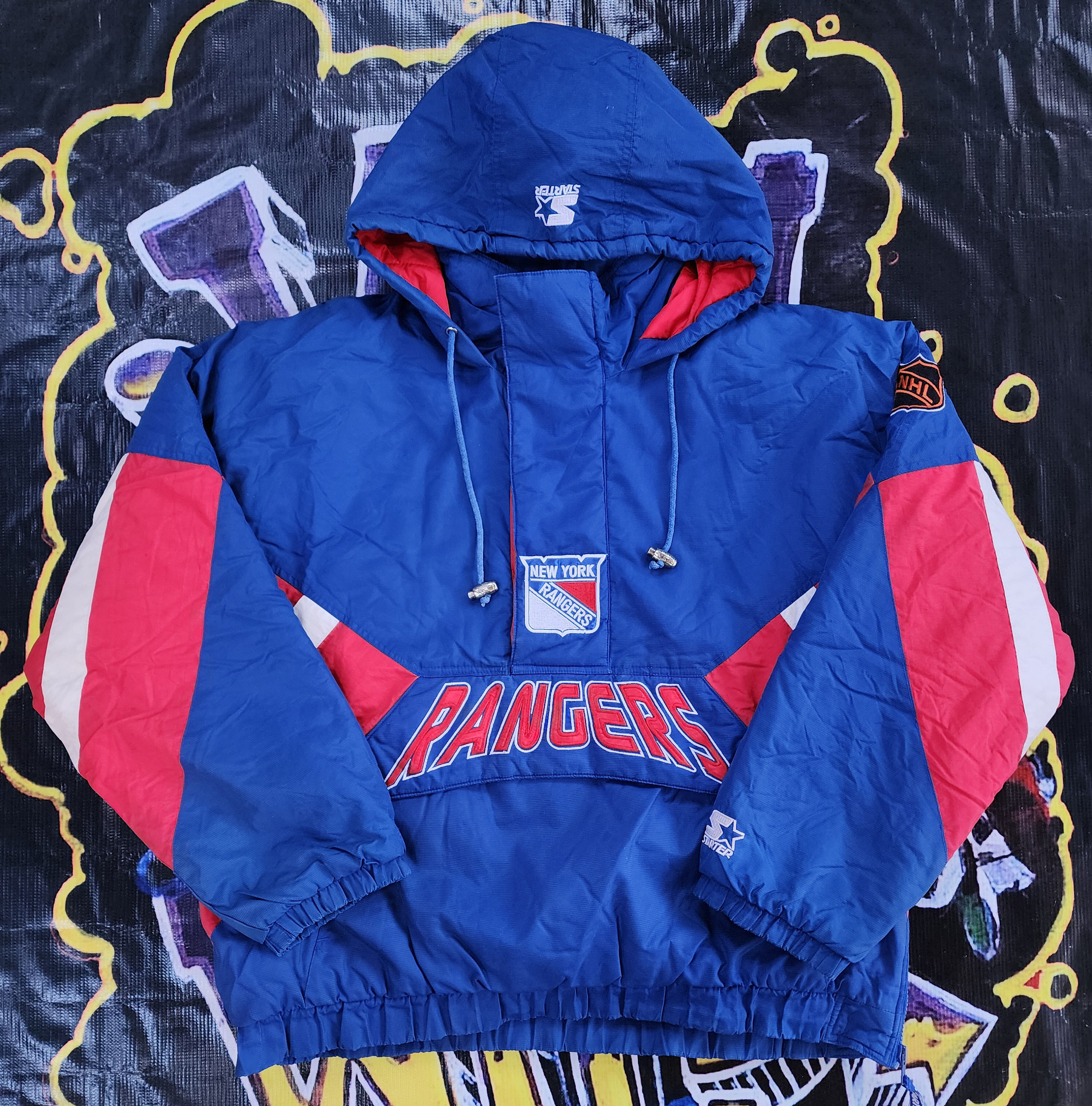 Vintage 1990s New York Rangers Starter Pouch Space Font Jacket Medium