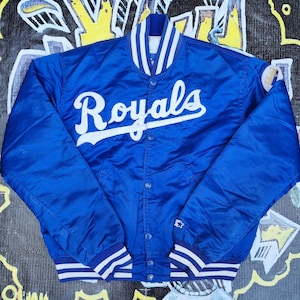 Vintage 90s Kansas City Royals Starter Satin Bomber Jacket L vtg MLB