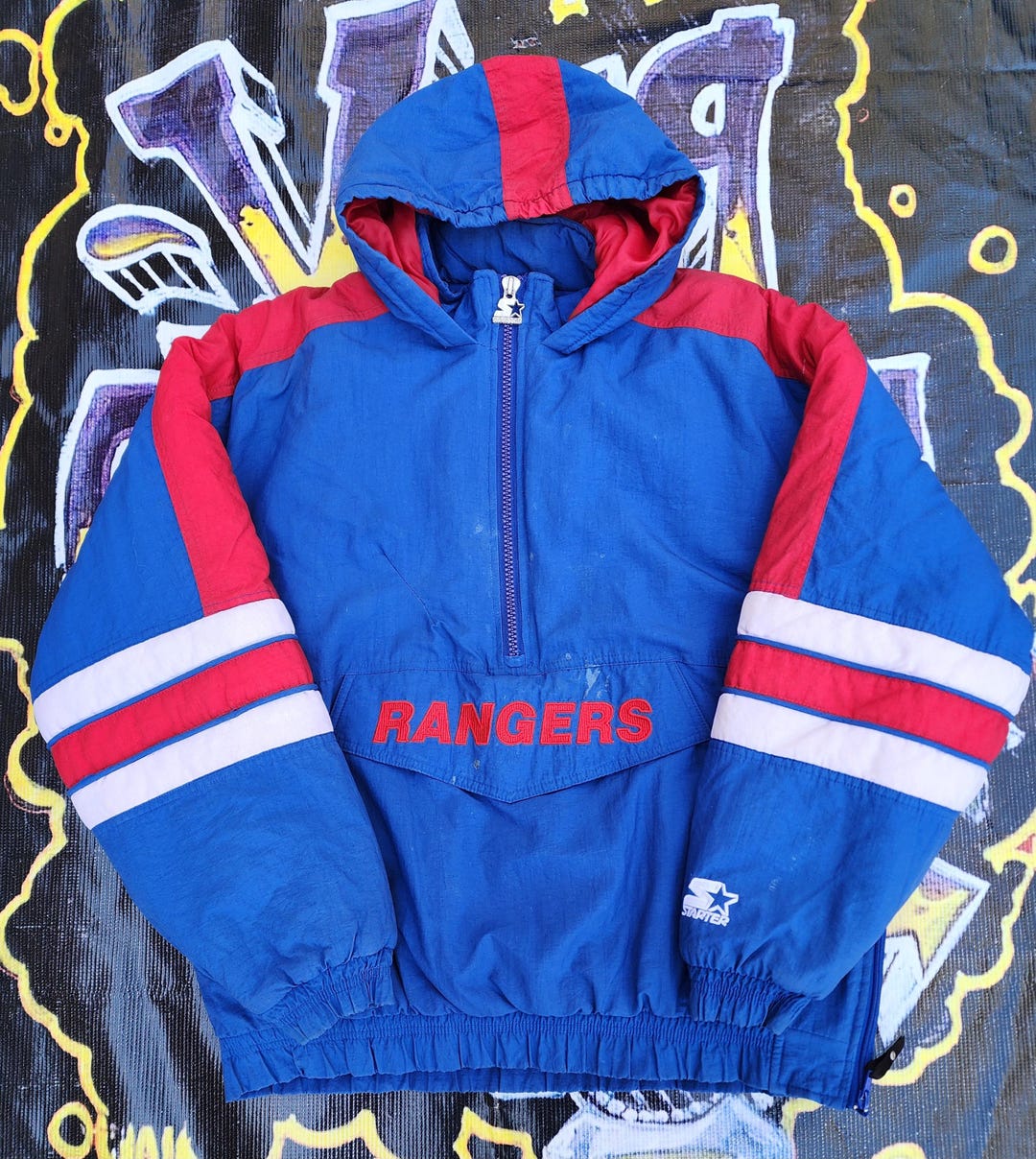 Retro Ranger Jacket Vintage 1990s New York Rangers Starter Half Zip Pouch Jacket Large - Etsy