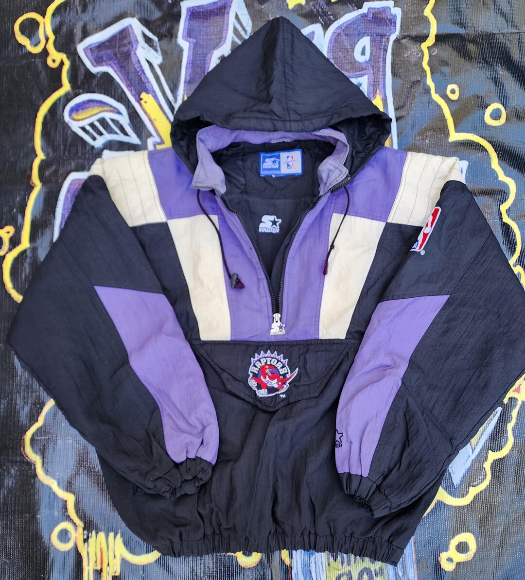 Vintage 1990s Toronto Raptors Starter Pouch Color Block Jacket XL
