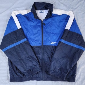 Vintage 1990s Reebok 2 Tone Blue White Color Block Track Jacket Large