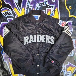 Petite veste en satin Los Angeles Raiders Escudero vintage des années 1990