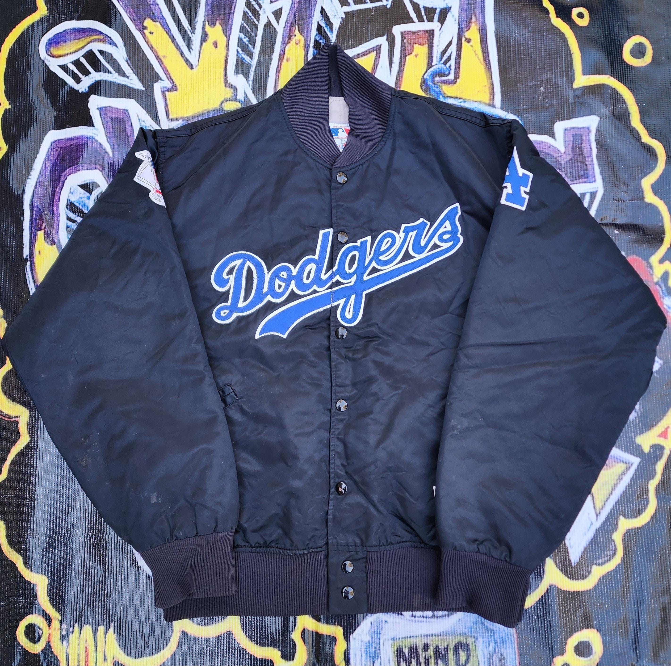 Vintage 1980s Los Angeles LA Dodgers Felco Satin Black Bomber