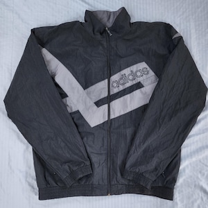 Vintage 1990s Adidas Black Gray Lined Track Jacket L Large