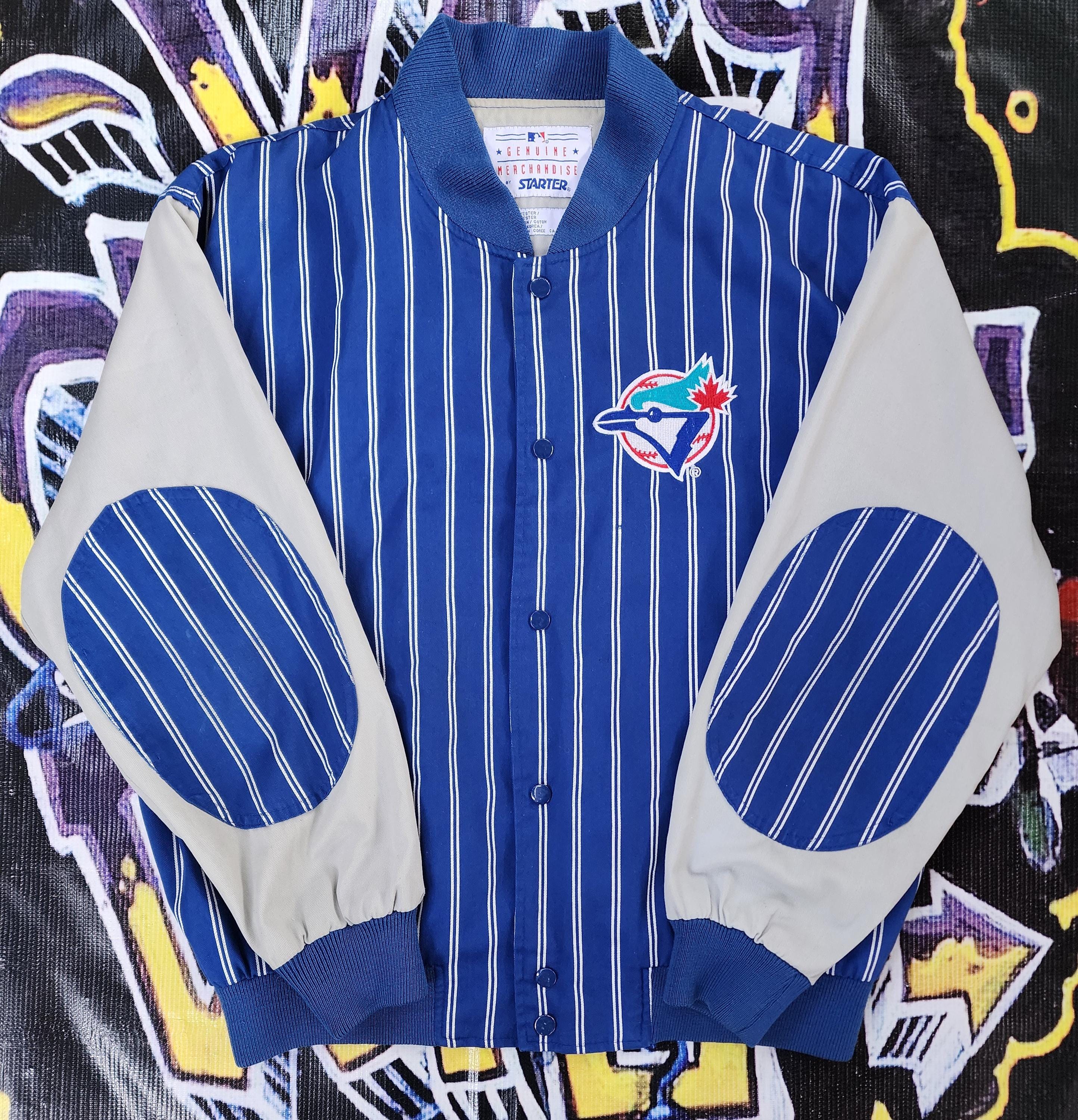Vintage 1990s Toronto Blue Jays Starter Bomber Jacket Pinstripe