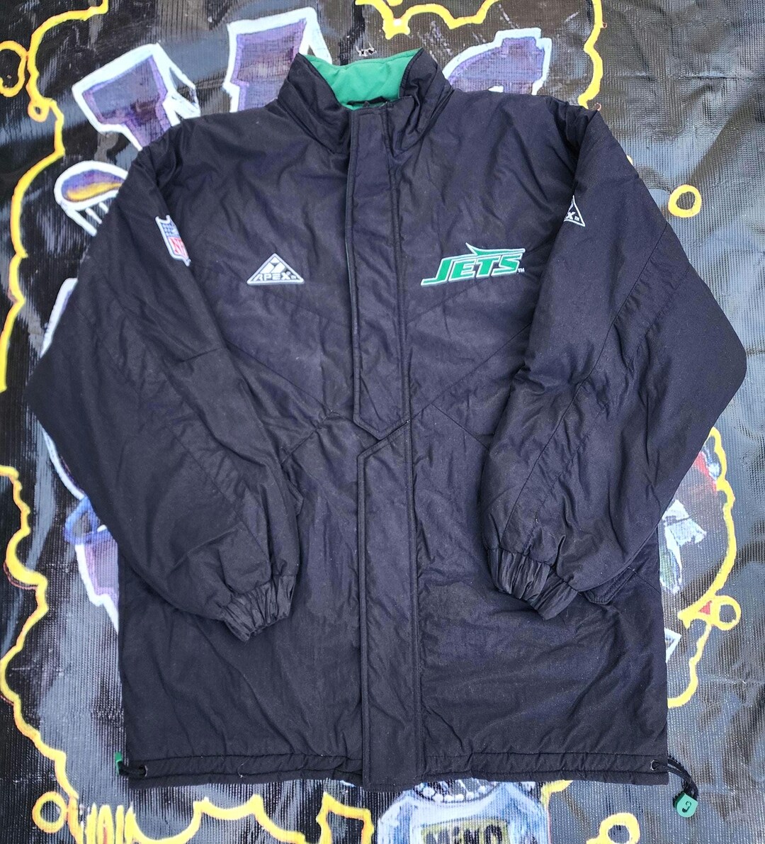 Vintage 1990s New York Jets Apex One Black Kelly Green Puffer