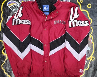 Vintage 90s UMass University of Massachusets Minutemen Starter Arm Logos Jacket XL