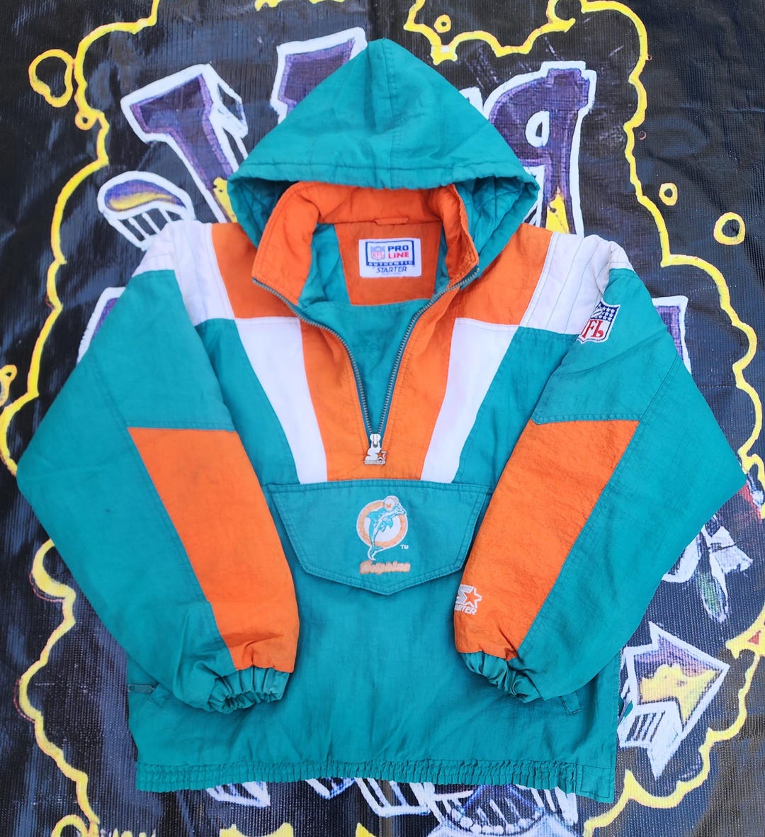 Vintage 90s Miami Dolphins Starter Pouch Jacket Color Block M - Etsy
