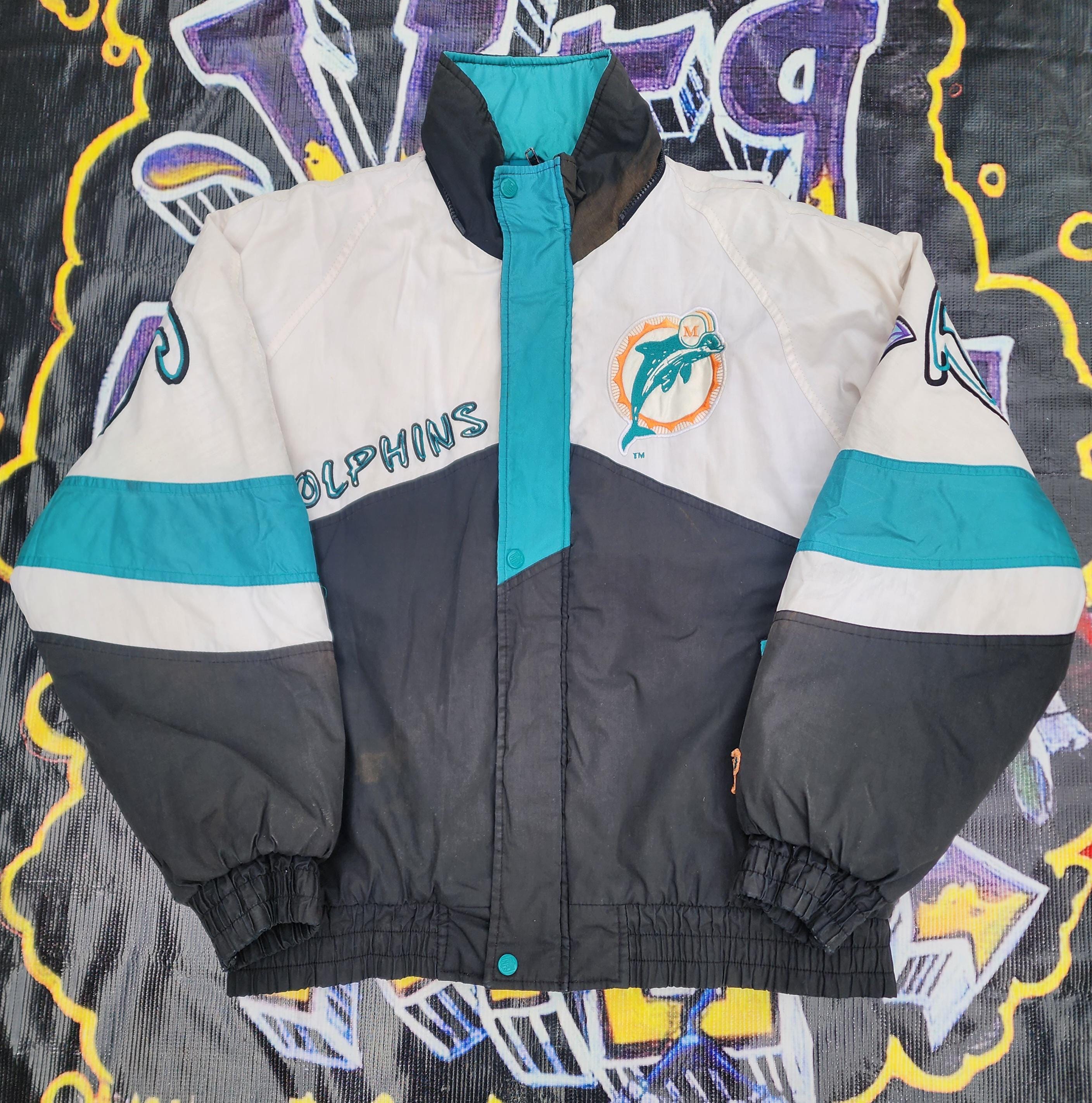 Veste Réversible Vintage Pro Player - Dolphins - Polaire Verte/bleue - Taille L - Occasion TB état
