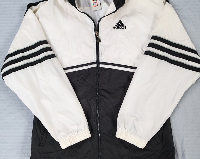 Vintage 90s 00s Black White Embroidered Zip-Up Adidas Sports Track Jacket 2XL