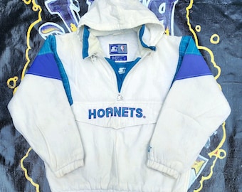 RARE!!! White Vintage 90s Charlotte Hornets Starter Pouch Jacket L vtg NBA