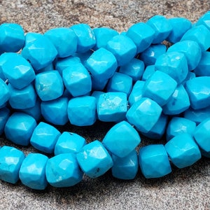 7mm Turquoise Howlite 3D Faceted Cubes, 8 inch