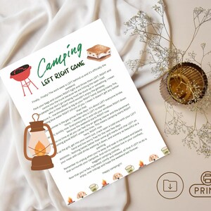 Camping left right Game, camping Pass the Prize, camping Game, party Pass Game, camping trip party, weekend game, getaway game