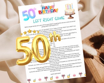 50th Birthday left right Game,50 birthday Pass the Prize, 50 birthday celebration  party Pass Game 50 birthday party Game Groups Adults Kids