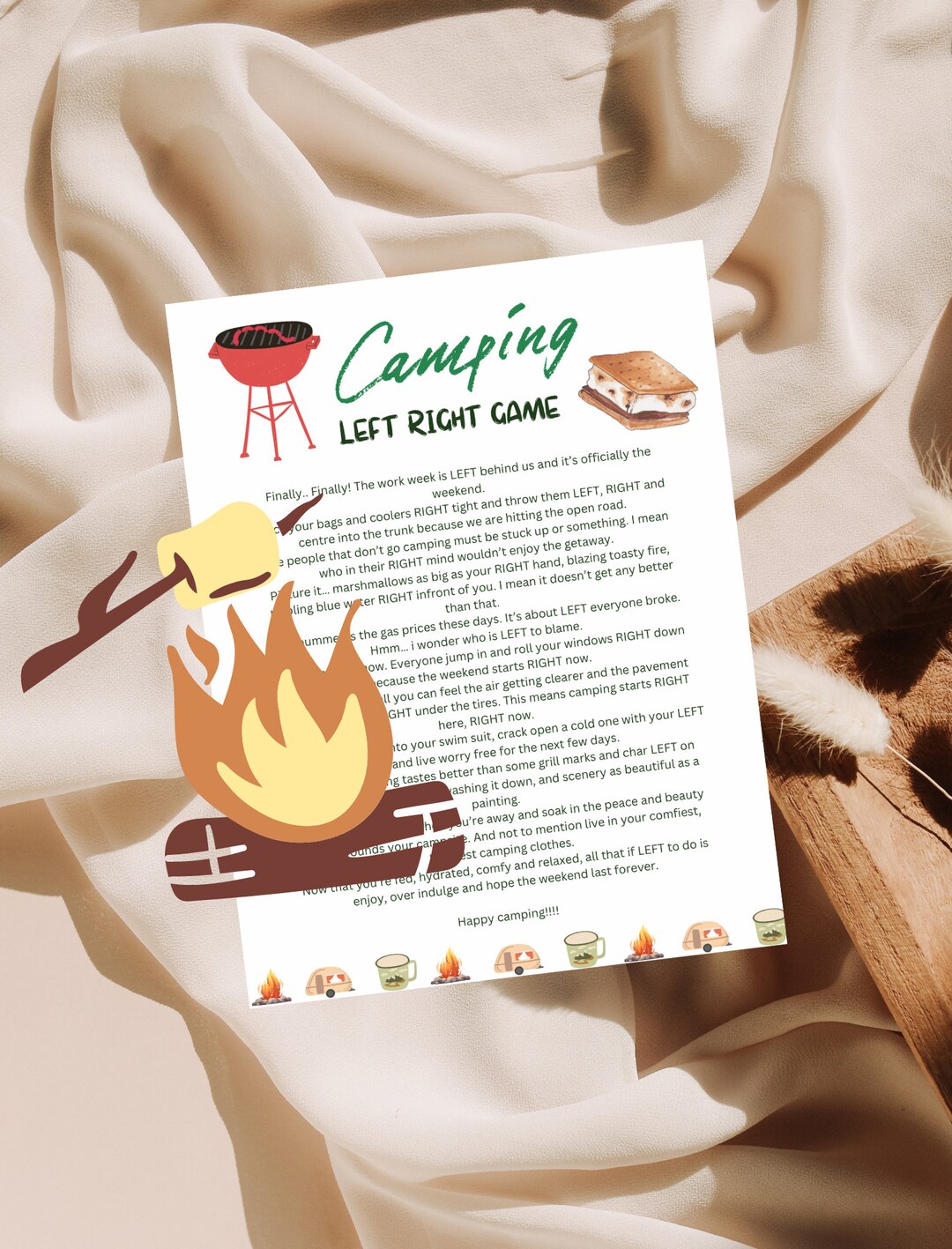 Camping Left Right Game, Camping Pass the Prize, Camping Game, Party
