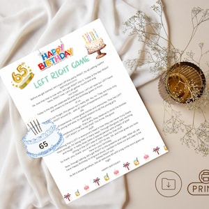65th Birthday left right Game,65 birthday Pass the Prize, 65 birthday celebration  party Pass Game 65 birthday party Game Groups Adults Kids