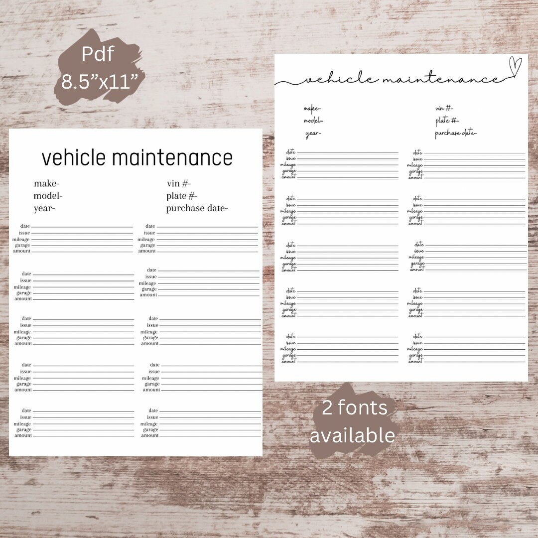 Vehicle Maintenance Log, Car Maintenance Log Book, Auto Repairs ...