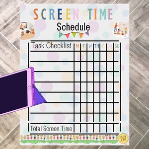 Screen Time Chart Checklist, Printable Screen Time Chore Chart, Daily ...