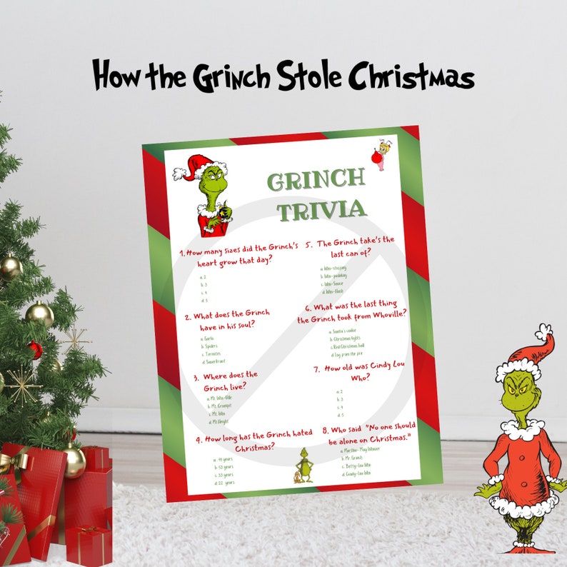 Grinch Trivia Christmas Game,christmas Group Game,grinch Family Game