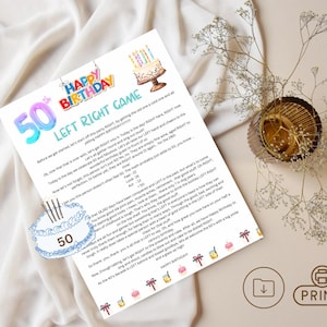 50th Birthday left right Game,50 birthday Pass the Prize, 50 birthday celebration  party Pass Game 50 birthday party Game Groups Adults Kids