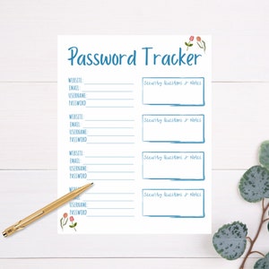 Password Tracker Printable & Fillable, modern Password Keeper, minimalist Password Organizer, Password Log, Instant Download PDF