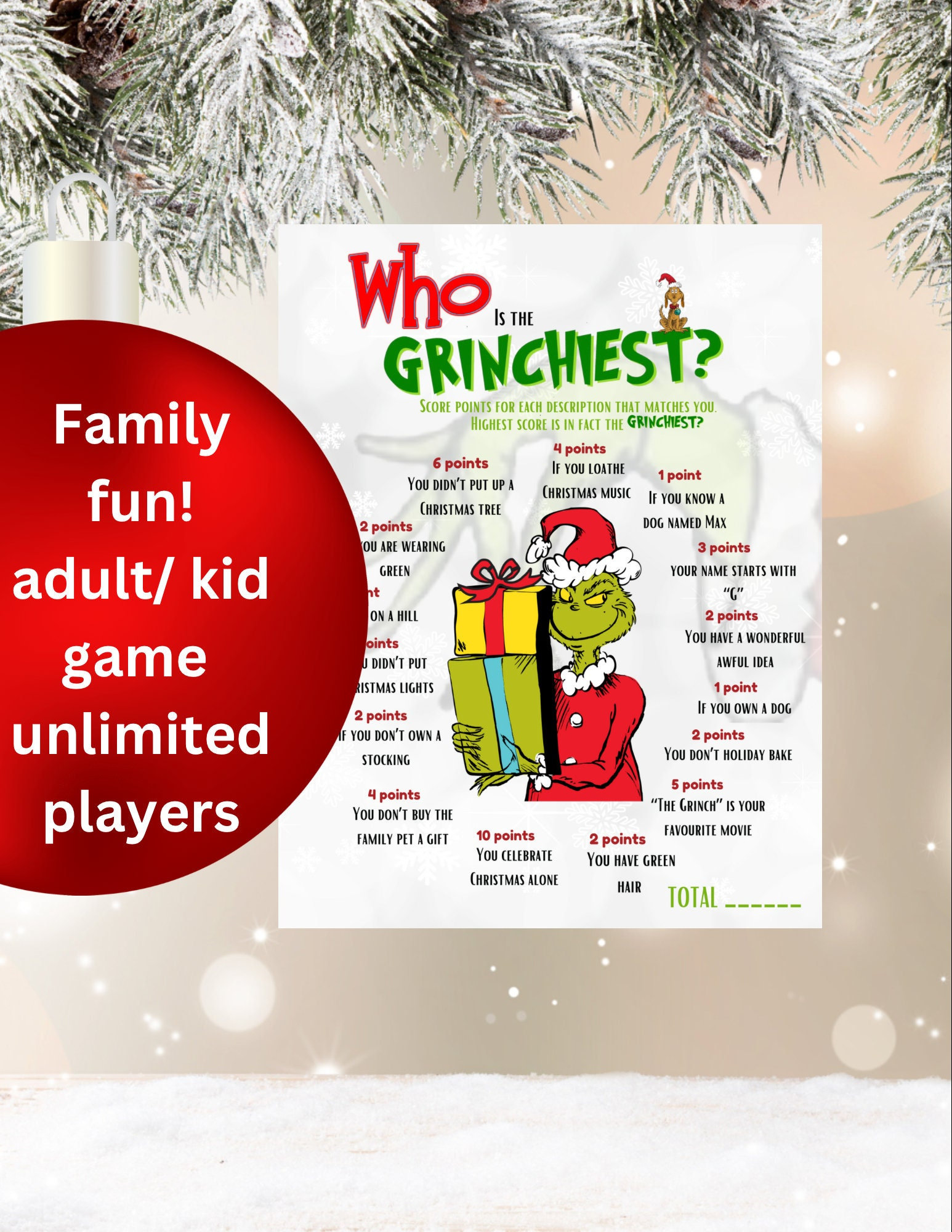 Grinch Game, the Grinchiest Game, Grinch Christmas Game, Whos the