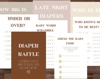 Neutral Baby Shower game bundle, modern baby shower games, minimalist baby shower game,  Games Package Self Edit Instant Download Printable