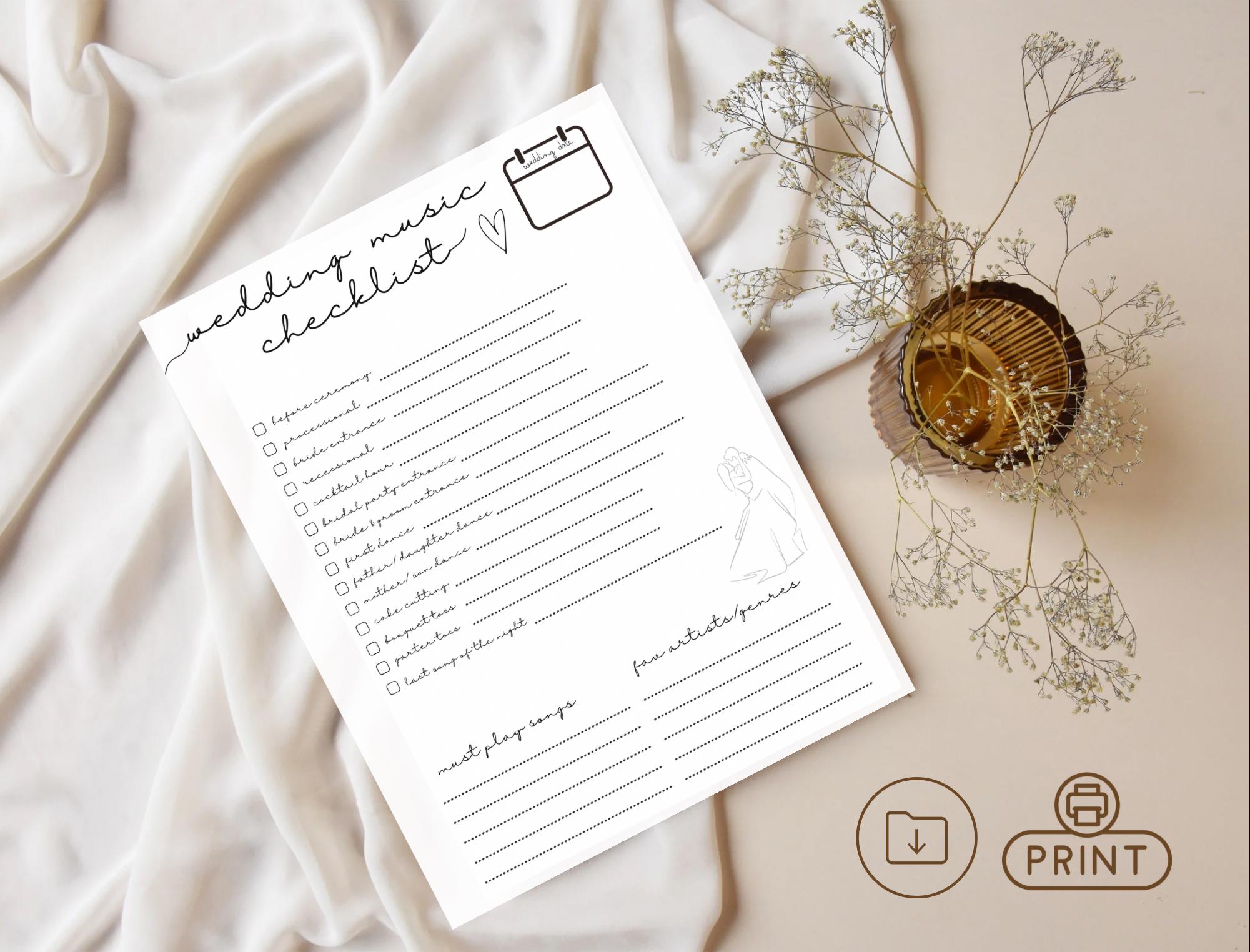 Printable Wedding Song List, Wedding Playlist, Wedding Music List