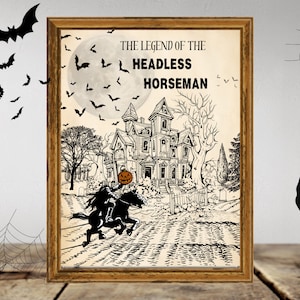 Décoration d'Halloween, enseigne d'halloween pdf, enseigne d'halloween imprimable, cavalier sans tête, creux endormi, signe d'Halloween effrayant png, téléchargement immédiat