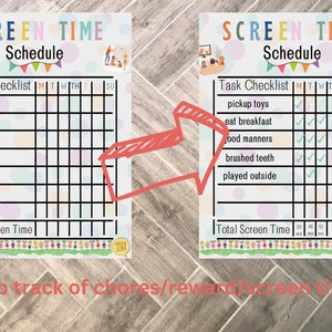 Screen Time Chart Checklist, Printable Screen Time Chore Chart, Daily ...