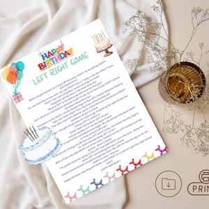 Birthday left right Game, birthday Pass the Prize | Right Left Game, party Pass Game, happy birthday Game Groups Adults Kids, Printable