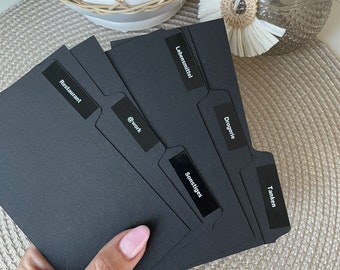 Register inserts for large purse/purse with many compartments; ideal for budgeting, dividers/inserts black, set of 3/6