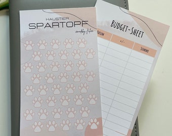 Haustier Spartopf koralle optional mit Budget Sheet und Klebepunkten / Umschlagmethode / Budget Binder