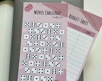 Würfel Challenge rosa optional mit Budget Sheet und Klebepunkten / Umschlagmethode / Budget Binder