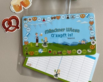 Münchner Wiesn - Das Sparspiel für Volkfsfestfans - Challenge/Würfelspiel - laminiert - passend für A6 mit Budget Sheet, 1 Stk.