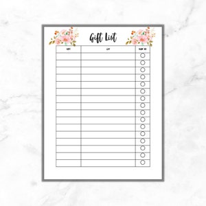 Printable Gift List, Wedding Shower Gift List, Baby Shower Gift List, Gift Tracker