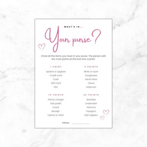 What&#39;s In Your Purse Bridal Shower Or Baby Shower Downloadable Printable Game